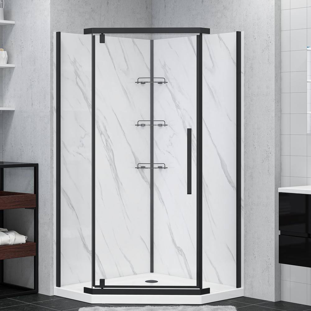 Capri 36'' Black Aluminum Neo-Angle Shower Kit