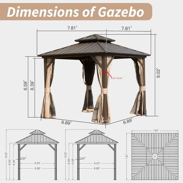 Brown Aluminum 8 ft. x 8 ft. Hardtop Gazebo with Galvanized