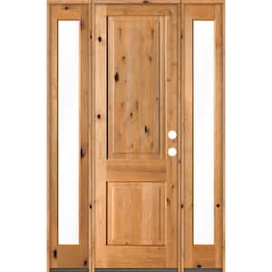 58 in. x 96 in. Rustic Knotty Alder Square clear stain Wood Left Hand Inswing Single Prehung Front Door/Full Sidelites