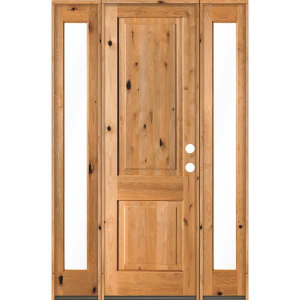 Krosswood Doors 58 in. x 96 in. Rustic Knotty Alder Square clear stain Wood Left Hand Inswing Single Prehung Front Door/Full Sidelites