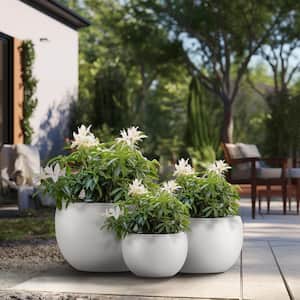 11.5" x 15" x 19" Dia Crisp White Extra Large Tall Round Concrete Plant Pot/Planter for Indoor and Outdoor Set of 3