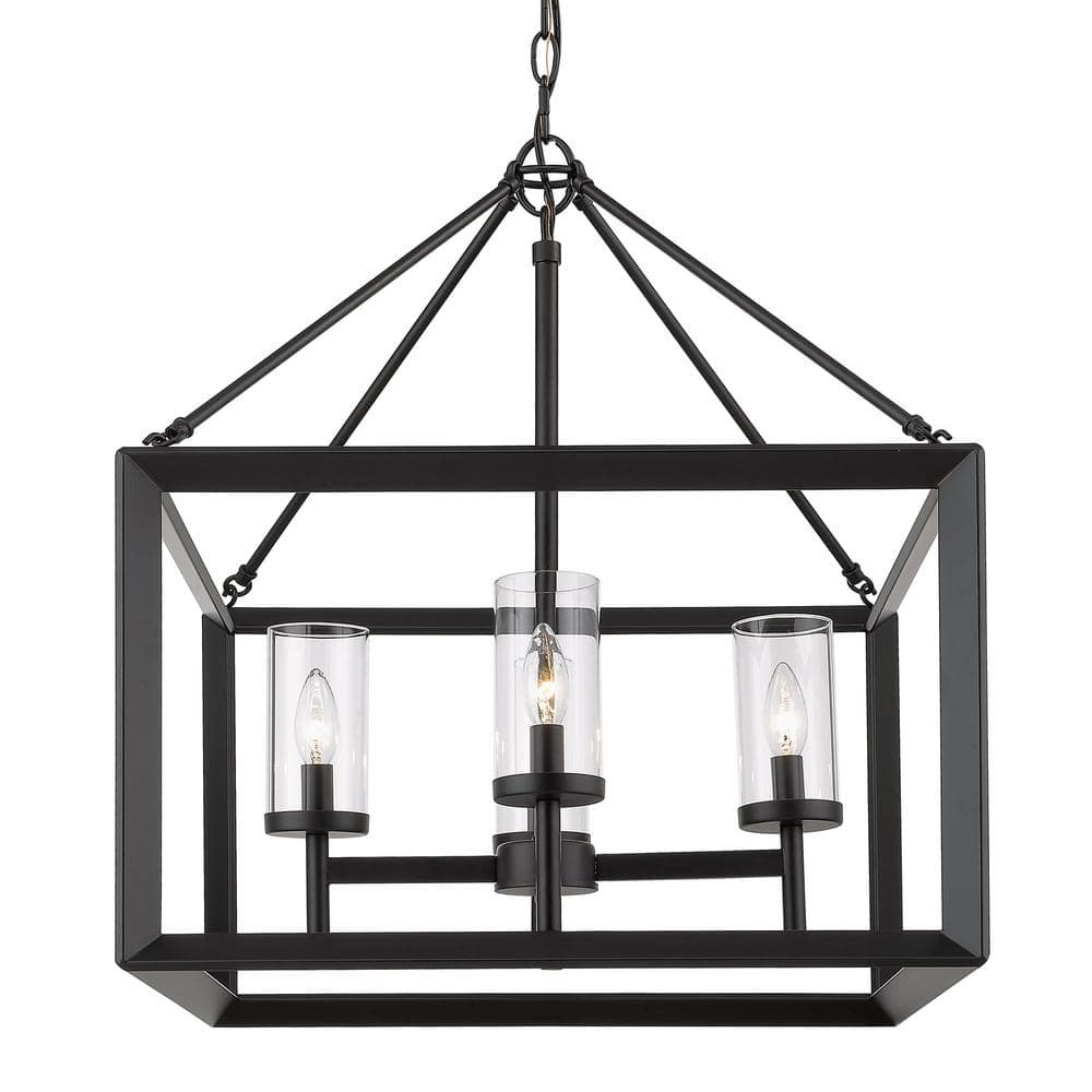 Elegant Beveled Cage Matte Black Chandelier with Clear Glass
