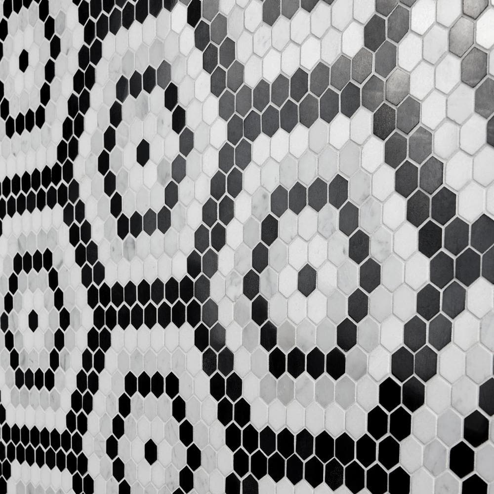 Hyperion Black and White Hexagon Marble Mosaic Tile Sheet