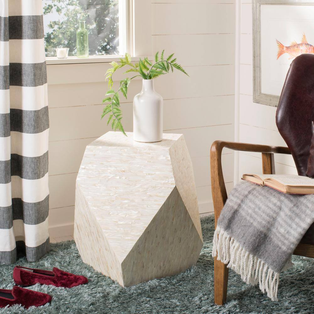 Beige Faux Mother of Pearl Geometric Side Table