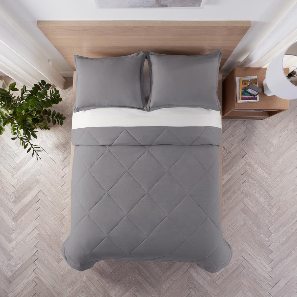 Dark Grey Queen Reversible Microfiber Bed in a Bag Set