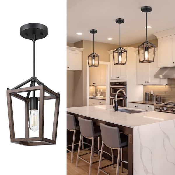 60-Watt 1-Light Farmhouse Shaded Pendant Light with Rustic Brown Shade, No Bulbs Included