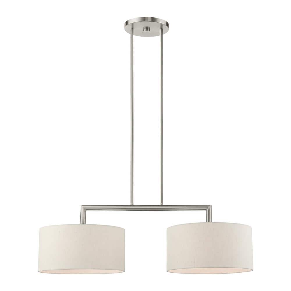 Meridian Brushed Nickel Linear Drum Chandelier with Oatmeal Shades
