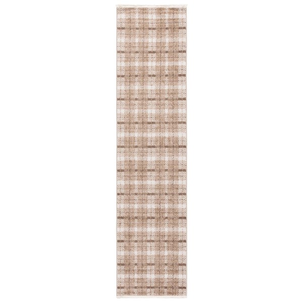 Oxford Plaids 2 ft. x 8 ft. Beige/Brown Geometric Plaid Runner Rug