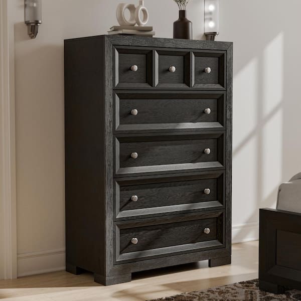 Furniture of America Flonnin Modern Classic Black 5-Drawer 38 in. Chest of Drawers with Cedarwood-Lined Bottom Drawers