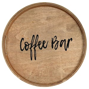 13.75 in. W x 1.65 in. H x 13.75 in. D Coffee Bar Brown Round Decorative Wood Serving Tray