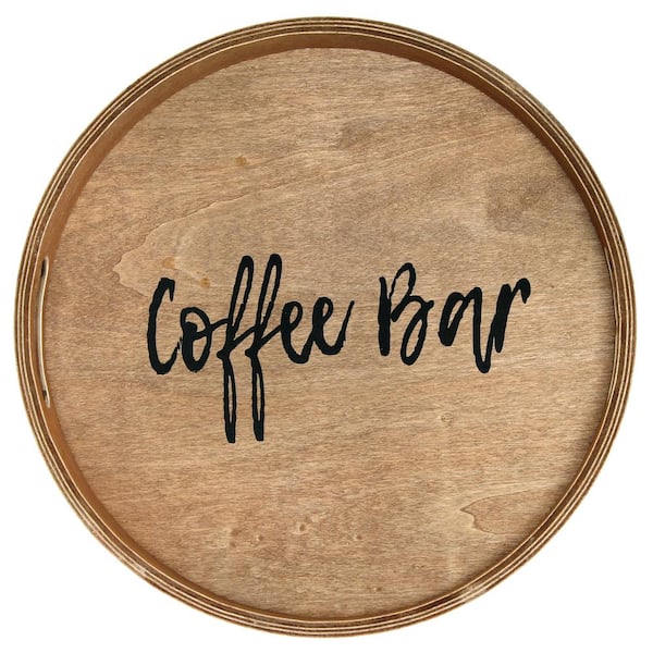 Elegant Designs 13.75 in. W x 1.65 in. H x 13.75 in. D Coffee Bar Brown Round Decorative Wood Serving Tray