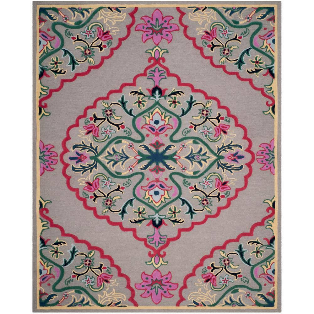 Handmade Tufted Dark Grey Floral Wool 9' x 12' Rug