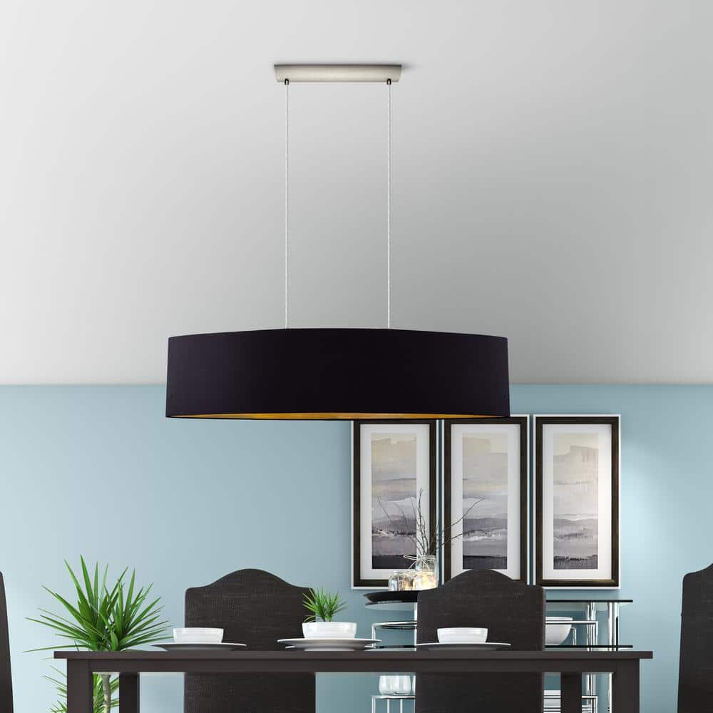 Satin Nickel Maserlo 72" Contemporary Black and Gold Pendant Light