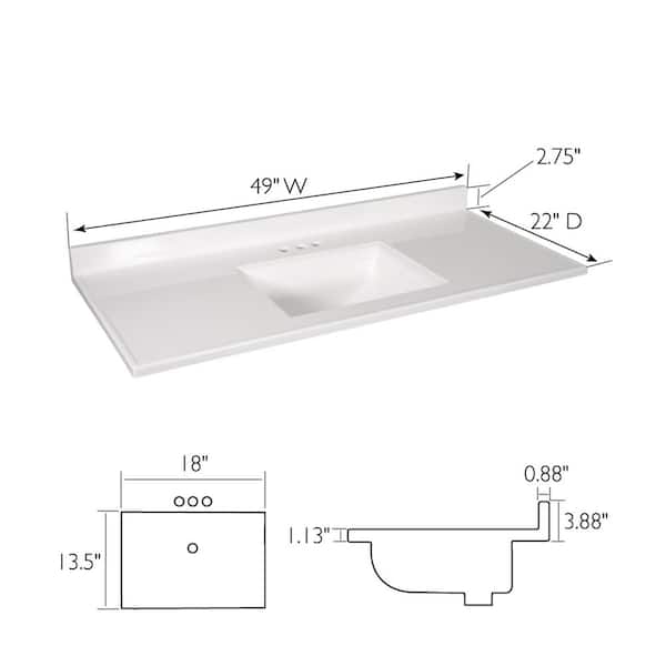 Camilla 49 in. W x 22 in. D Cultured Marble White Rectangular Single Sink Bathroom Vanity Top in Solid White