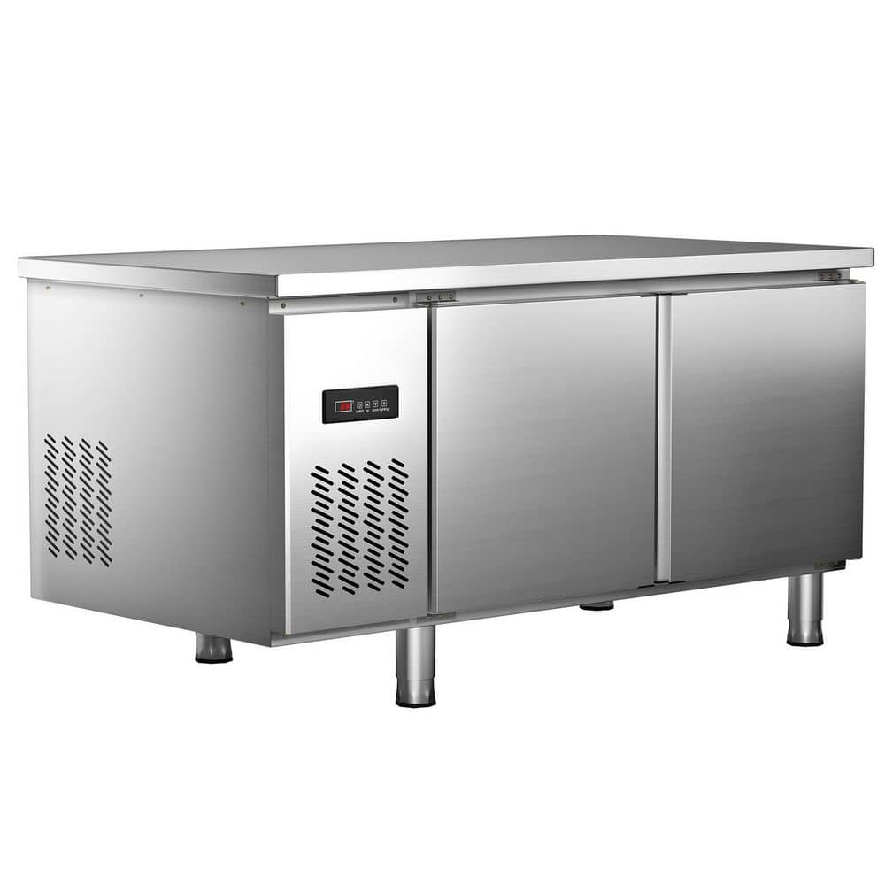 12 cu. ft. Commercial Refrigerator 60 in. W Undercounter Refrigerator Stainless Steel 2 Door Worktop Refrigerator,Silver