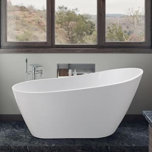 59 in. Acrylic Flatbottom Alcove Freestanding Soaking Bathtub in White