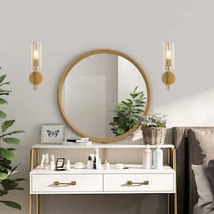 Modern Gold Bathroom Vanity Light Transitional 1-Light Cylinder Powder Room Wall Sconce with Clear Seeded Glass Shade