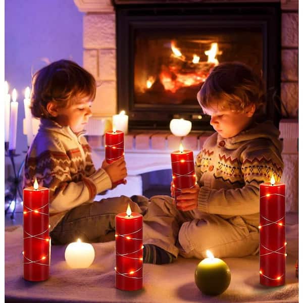 Red Flameless LED Candle with Remote Control and String Lights 4