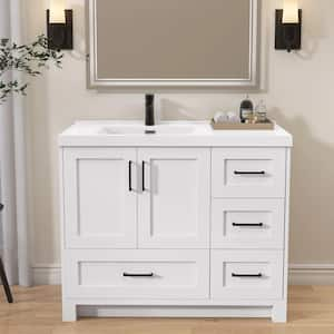 42 in. W x 22 in. D x 36 in.H Freestanding Single Sink Bath Vanity in White Bathroom Vanity Cabinet with White Resin Top