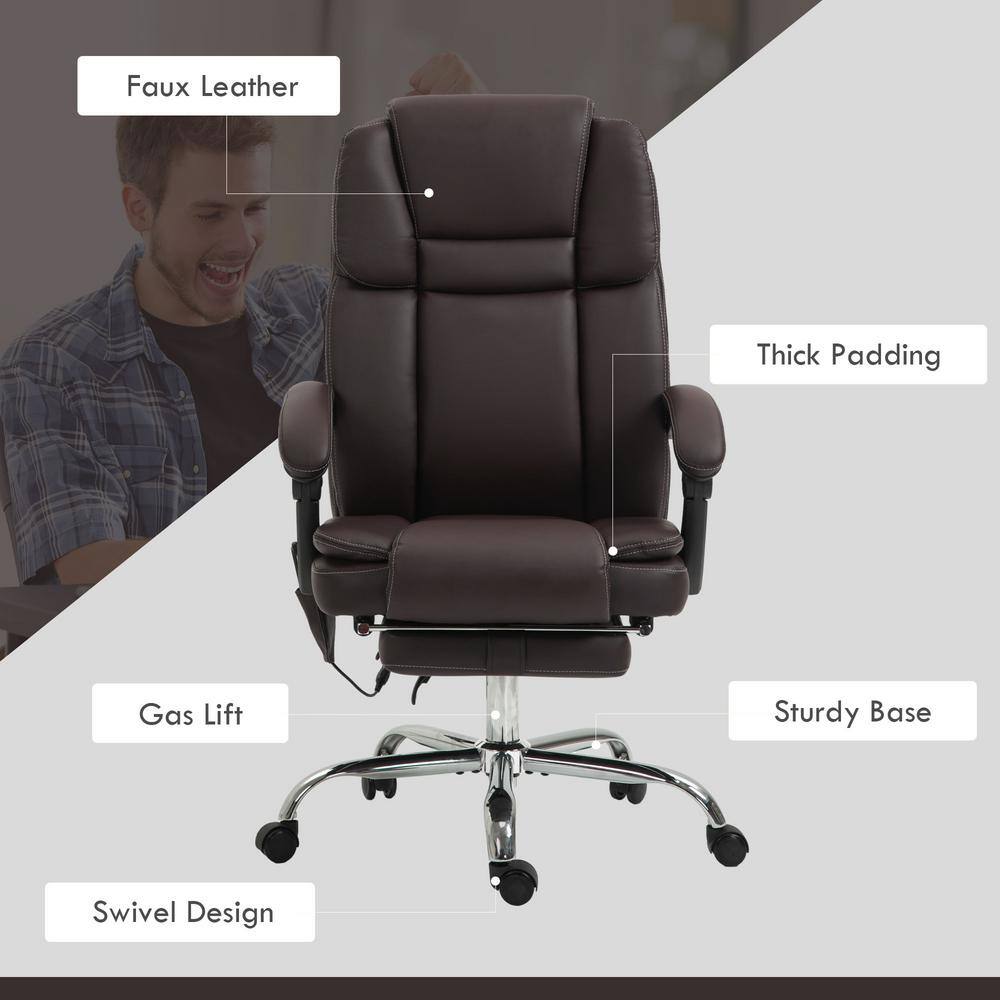 Vinsetto Dark Brown Leather Swivel Massage Office Chair with Heat