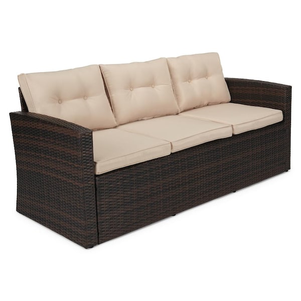 4-Piece Wicker Patio Conversation Set with Beige Cushions