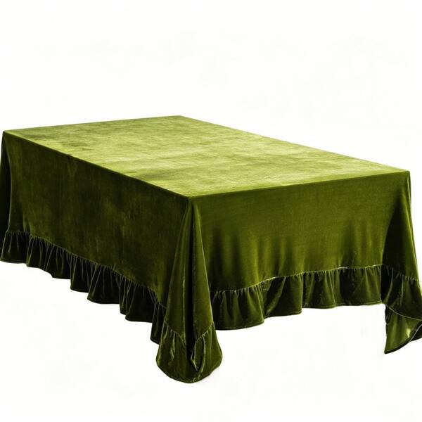 60 in. W x 120 in. L Green Solid Color Velvet Tablecloth