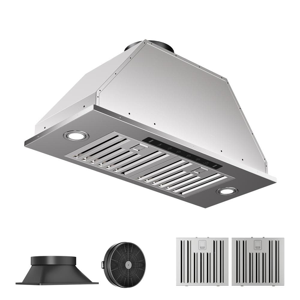 28 in. 900CFM Convertible Ducted to Ductless Insert Range Hood in Stainless Steel with  LED and Gesture Control