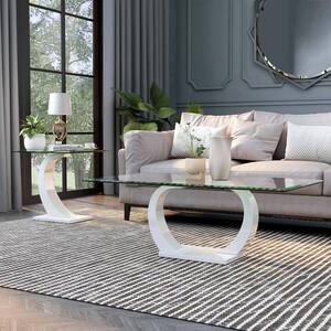 Tafthall 2-Piece 50 in. Glossy White Rectangle Glass Coffee Table Set