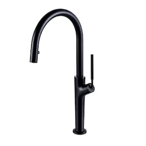 Single Handle Pull Down Sprayer Kitchen Faucet with Advanced Spray Brass Modern Kitchen Sink Faucets in Matte Black