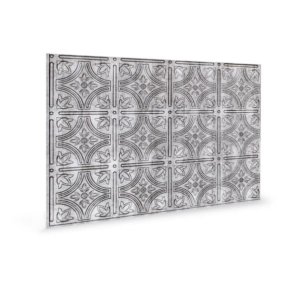 INNOVERA DECOR BY PALRAM 18.5'' x 24.3'' Empire Decorative 3D PVC Backsplash Panels in Crosshatch Silver 6-Pieces