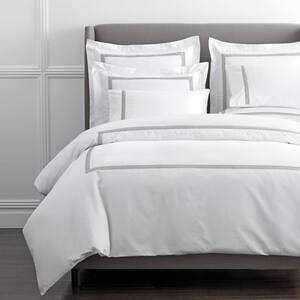 Legends Hewett Gray Embroidered 600-Thread Count Egyptian Cotton Sateen Oversized King Duvet Cover