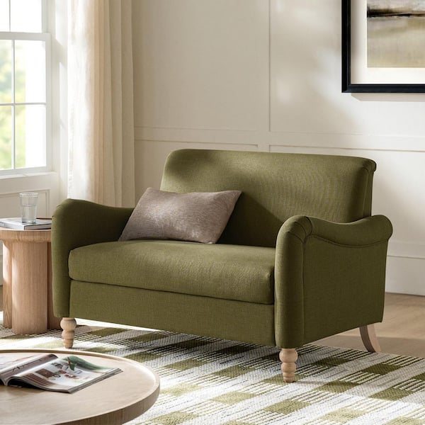 Ahlea 51 in. W Farmhouse Loveseat with Solid Wood Spindle Legs in Moss