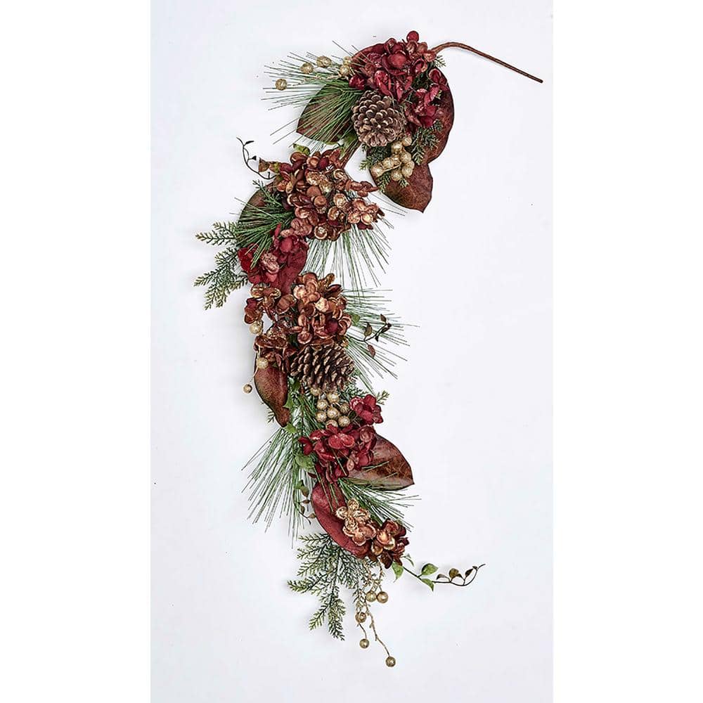 4 ft. Gilded Hydrangea Pine/Cone Berry Garland