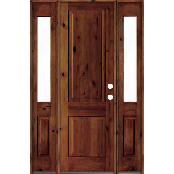 Krosswood Doors 60 in. x 96 in. Rustic Knotty Alder Square Red Chestnut Stained Wood Left Hand Single Prehung Front Door