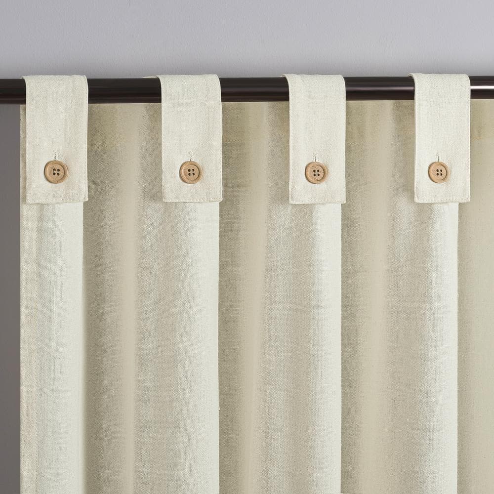 Cream Cotton Blend Button Tab Top Sheer Curtain Panel 40" x 63"