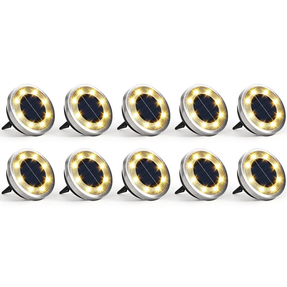 Stainless Steel 10-Pack Solar Pathway Lights, Warm White, Waterproof LED Landscape Lighting for Garden Walkway Driveway