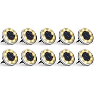 Stainless Steel 10-Pack Solar Pathway Lights, Warm White, Waterproof LED Landscape Lighting for Garden Walkway Driveway