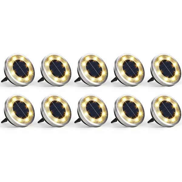 Stainless Steel 10-Pack Solar Pathway Lights, Warm White, Waterproof LED Landscape Lighting for Garden Walkway Driveway