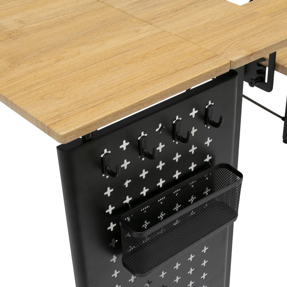 Pivot Sewing Table with Swingout Storage Panel and Adjustable Platform