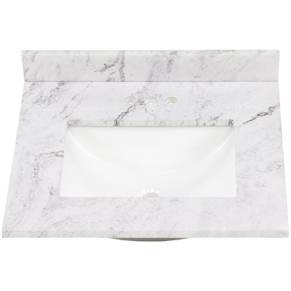 Home Decorators Collection 25 in. W x 22 in. D Engineered Stone Composite White Rectangular Single Sink Vanity Top in Lunar