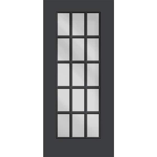 Reliant 32 in. x 80 in. Universal Handing FullLite 15L SDL Clear Glass Black Finish Fiberglass Front Door Slab