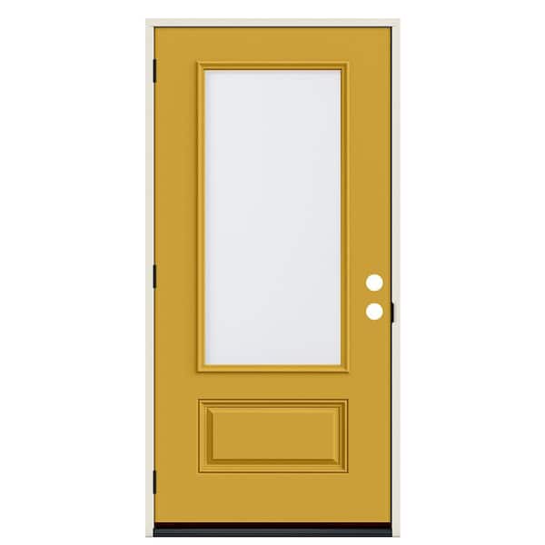 36 in. x 80 in. Right-Hand 3/4 Lite Clear Glass Harvest Yellow Painted Fiberglass Prehung Front Door with Brickmould