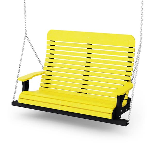 Signature 2-Person Lemon Yellow and Black Plastic Porch Swing