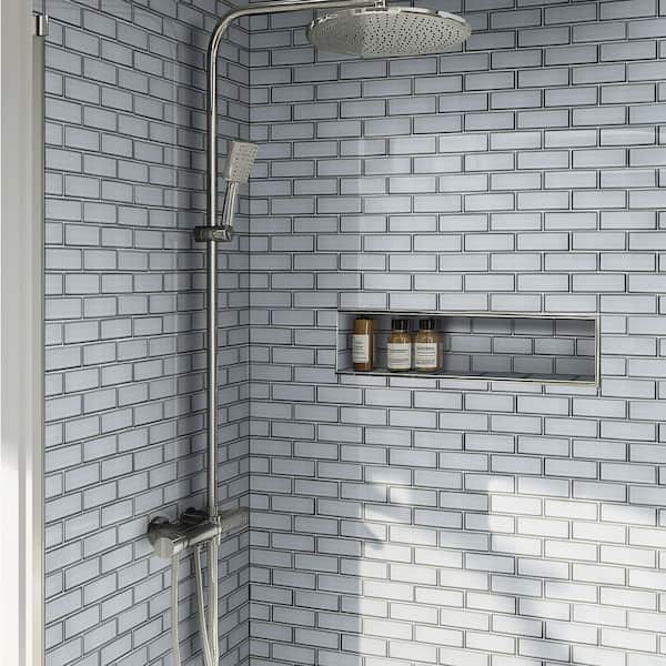 Ice Bevel Subway 12 in. x 12 in. Glossy Glass Mesh-Mounted Mosaic Wall Tile (0.96 sq. ft./Each)
