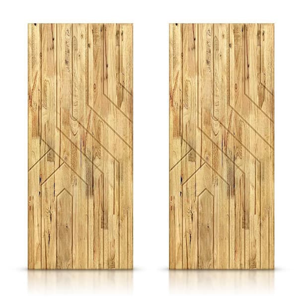 60 in. x 84 in. Hollow Core Weather Oak Stained Pine Wood Interior Double Sliding Closet Doors
