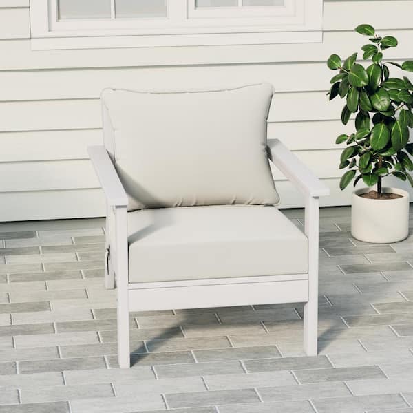 Birchwood Outdoor Patio Deep Seating HDPE Plastic Lounge Chair in White with White Cushions
