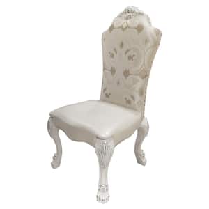 Dresden Fabric and Bone White Finish Leather Side Chair Set of 2 with No Additional Features