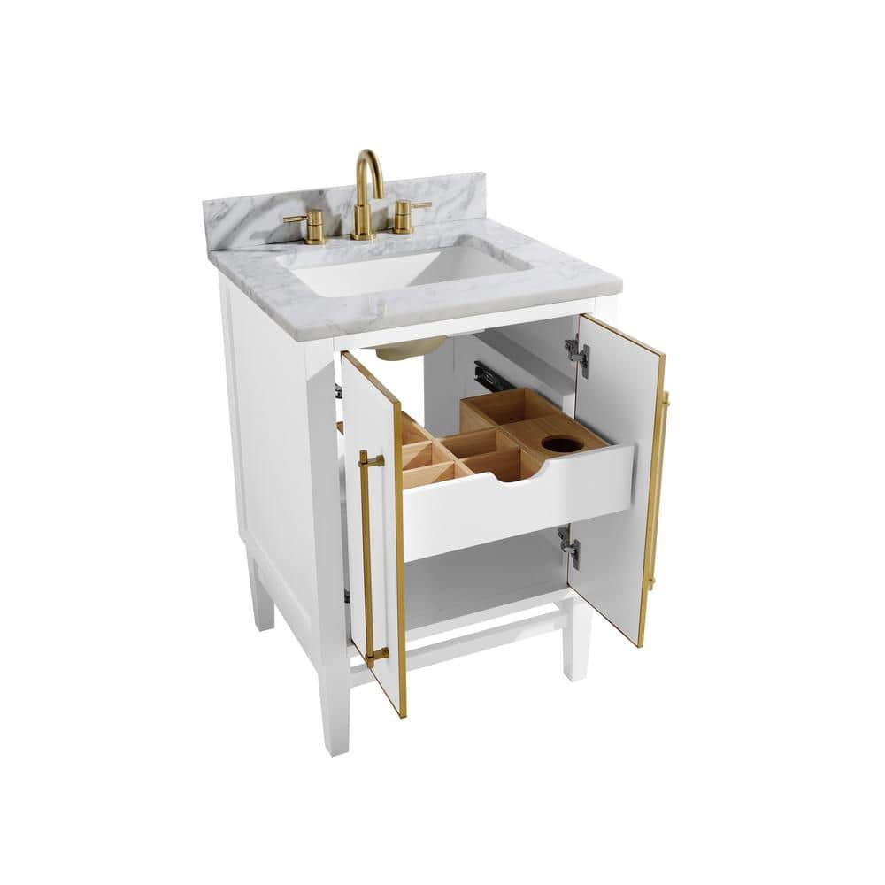 Modern Elegance 24" White Solid Wood Bathroom Vanity with Marble Top