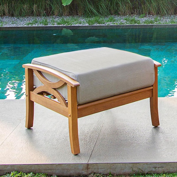 Cambridge Casual Abbington Teak Wood Outdoor Ottoman with Beige Cushion