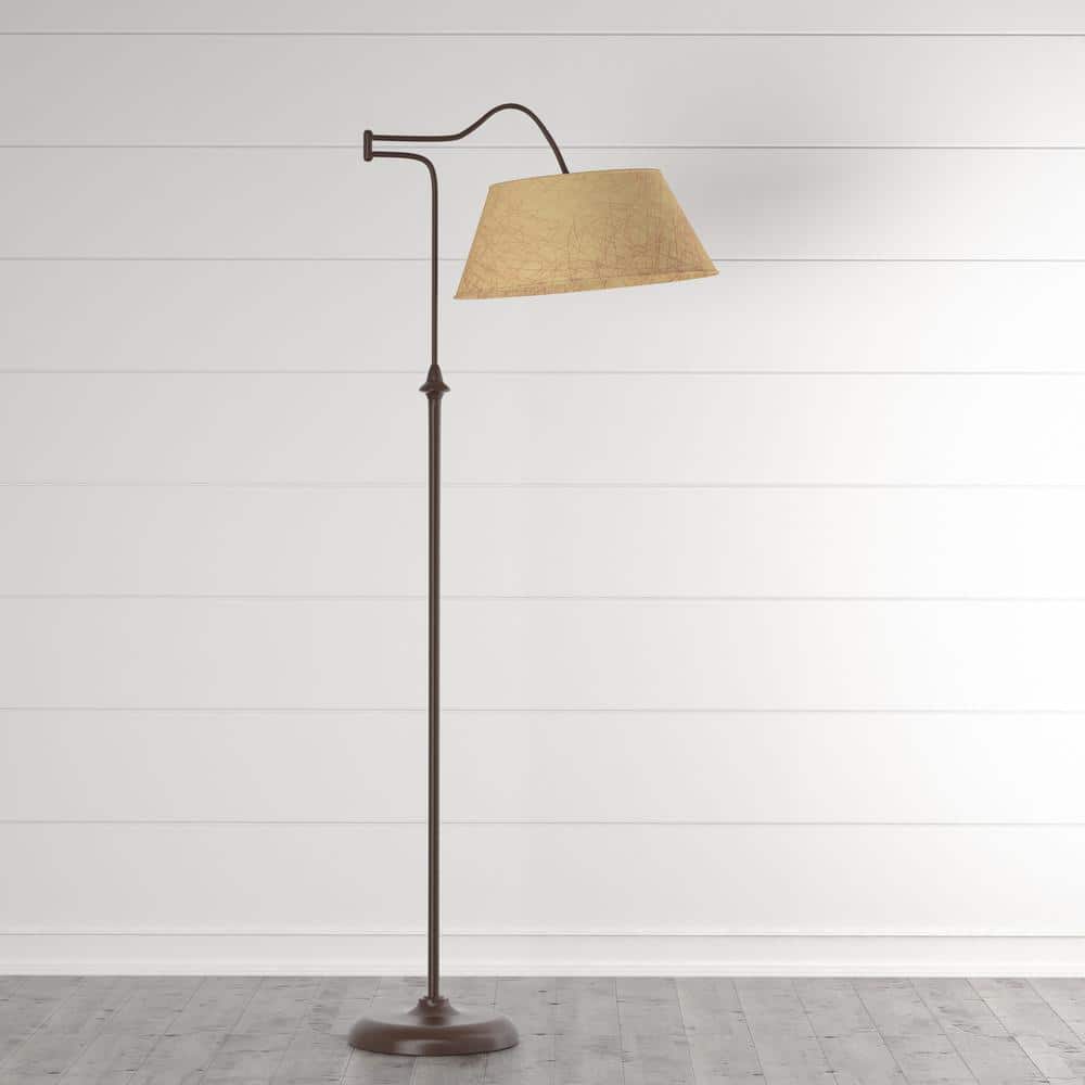 Antique Bronze Adjustable Swing Arm Floor Lamp with Burlap Shade
